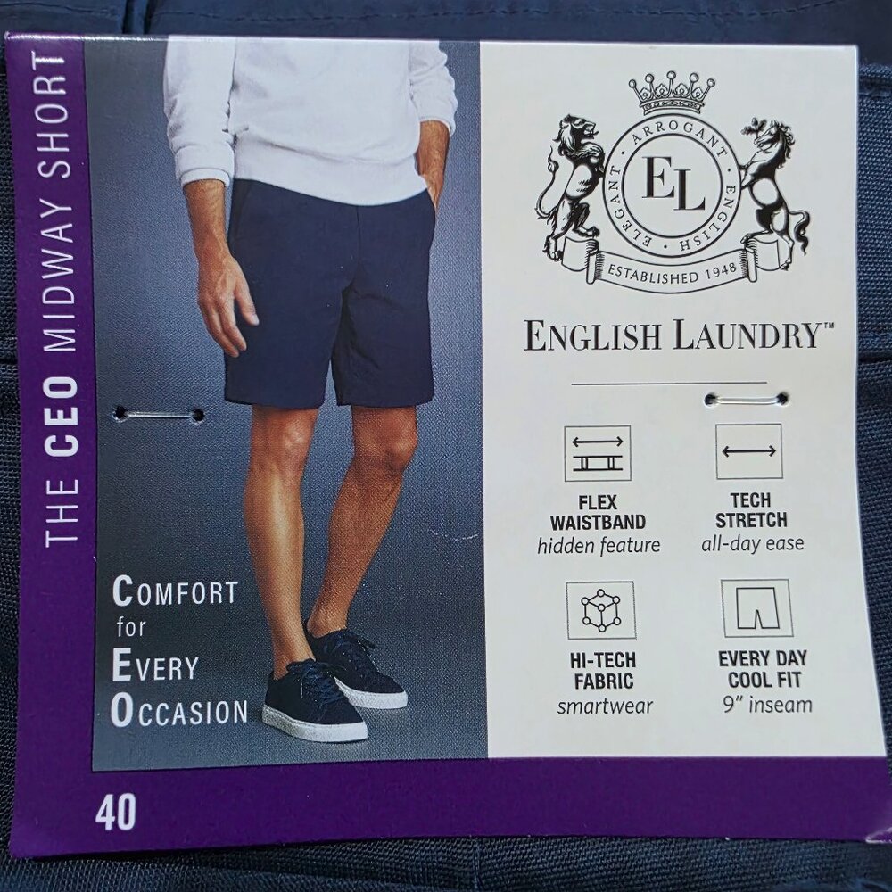 English Laundry CEO Midway Flex Stretch Shorts 9" Inseam Men's Size 40 Blue